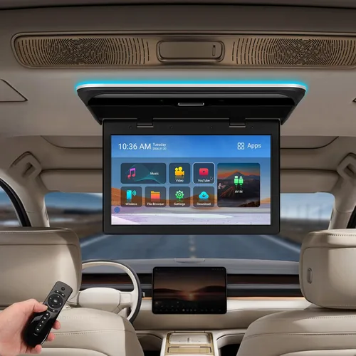 XTRONS Reproductor de techo Android de 15.6 pulgadas, monitor de montaje en techo abatible HD de 1366 x 768 con altavoz integrado, WiFi, Bluetooth,