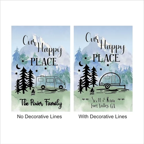 Vista 9 de Personalized Camper flag for campsite - Custom outdoor campsite decoration sign - Happy Camper gift for camper - Decor for RV and trailer, Our Happy