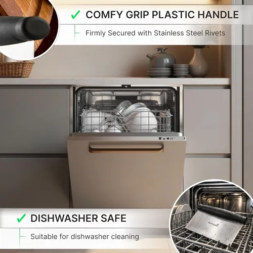 Vista 7 de Espátula y picadora de metal de acero inoxidable - Excelente como cortador de masa para pan y masa de pizza - Utensilio de cocina multiuso