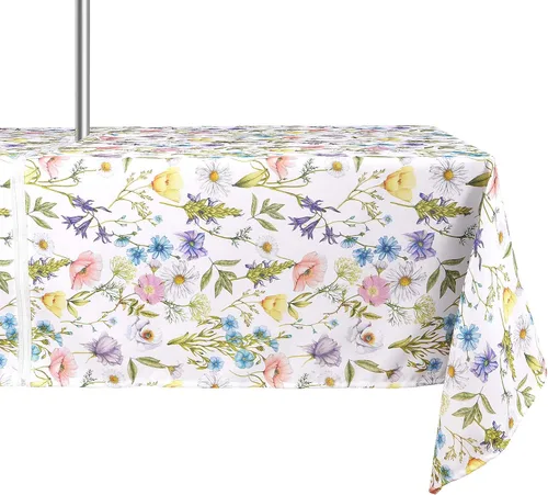 Vista 22 de ColorBird Mantel para exteriores con estampado botánico Spring Bloom, resistente al agua, a prueba de derrames, tela de poliéster con agujero