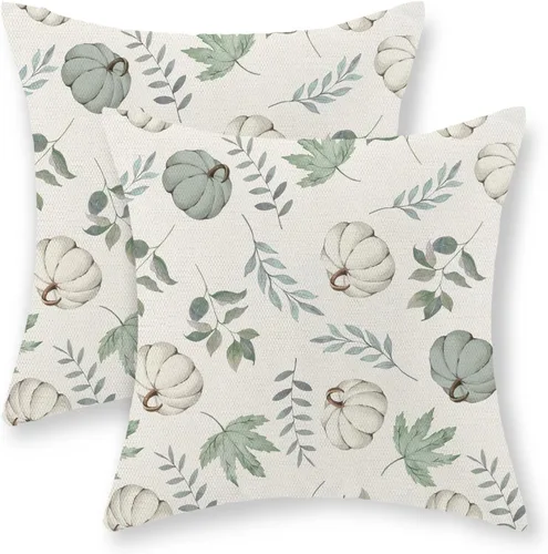 Vista 14 de Fundas de almohada de otoño de 16 x 16 pulgadas, juego de 2 fundas de almohada de hojas de arce de calabaza azul marino para decoración del hogar