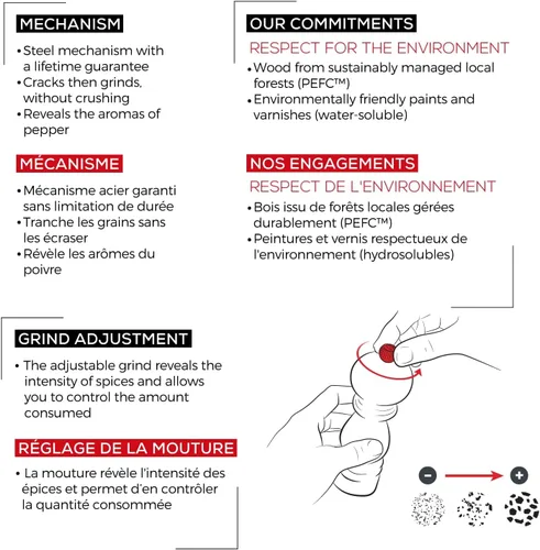 Vista 3 de Peugeot Paris Classic - Molinillo de pimienta manual, ajustable, madera de haya, chocolate, 5 pulgadas