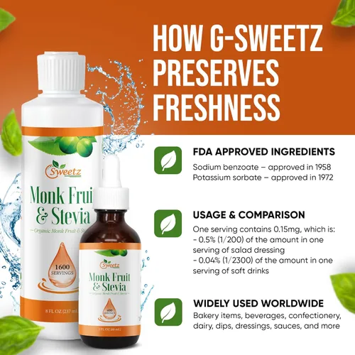 Vista 4 de Monk Fruit & Stevia - Gotas edulcorantes líquidas – Edulcorantes naturales y alternativas de azúcar – Mezcla deliciosa sin regusto amargo – Extracto