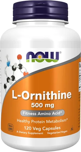 NOW Suplementos alimenticios, L-ornitina (clorhidrato de L-ornitina) 500 mg, aminoácidos, 120 cápsulas vegetales