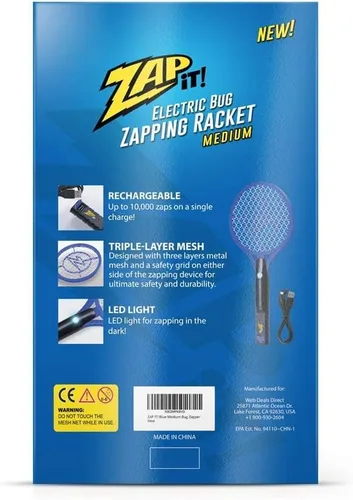 Vista 7 de Zap It Bug Zapper - Raqueta mata mosquitos recargable de 4000 voltios, cable de carga USB