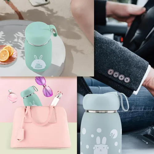 Vista 5 de Brown Vacuum Cup Insulated Coffee Bottle, 320ml Mini Vacuum Mug Cute Bottle, Stainless Steel Mini Thermal Travel Mug, Magic Rabbit Tea Milk Bottle