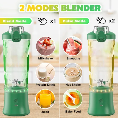Vista 3 de Licuadora portátil exprimidor personal para batidos y licuados, botella mezcladora eléctrica de proteínas de 20 onzas con funda aislada, tapa
