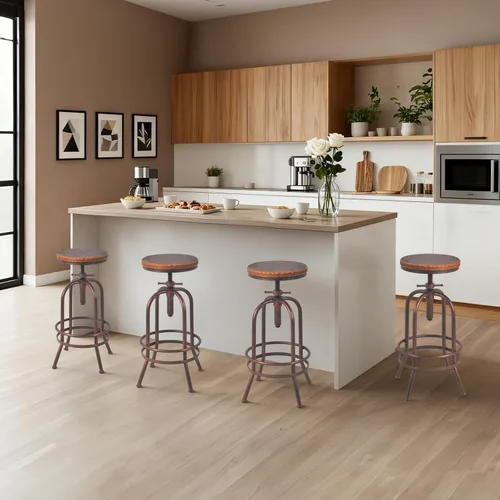 Vista 46 de Diwhy Taburete de bar industrial, de 26-32 pulgadas, ajustable, giratorio, de madera, de metal, con respaldo, para cocina, comedor, pub, bistró