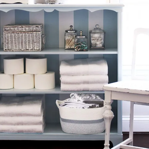 Vista 5 de CHICVITA Cesta cuadrada de cuerda de algodón tejida con asas para libros, revistas, juguetes, cesta rectangular decorativa para guardería, sala