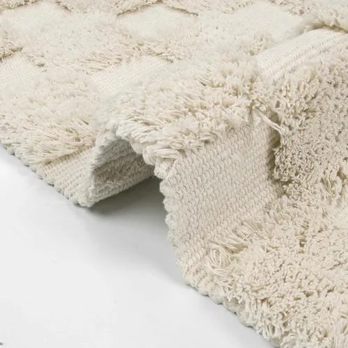 Vista 3 de Lanffia Alfombra bohemia copetuda a cuadros de 2 x 3 pies, color beige, lavable con borlas, para interiores, casa de campo, cocina, baño