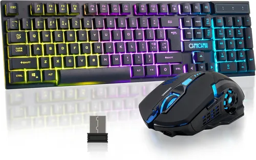 Teclado inalámbrico y mouse para videojuegos, batería recargable con retroiluminación RGB, combo de jugador, sensación mecánica, anti-fantasma, con
