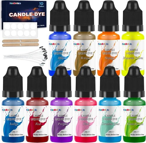 FansArriche Tinte para velas - 10 colores de tinte líquido a base de aceite para cera de vela, color de vela vívido para hacer velas DIY, color de