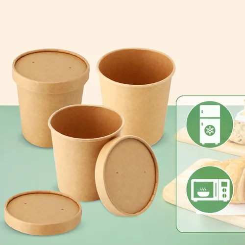 Vista 4 de meekoo 100 recipientes de papel para sopa de 16 onzas con tapas, recipientes de pinta de helado, almacenamiento de vasos de alimentos desechables