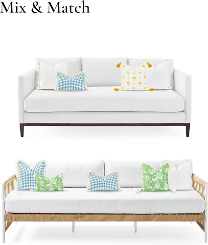 Vista 4 de Hofdeco Premium Coastal Hampton Style - Funda de almohada lumbar para interiores y exteriores, solo 12 x 20 pulgadas, resistente al agua para patio