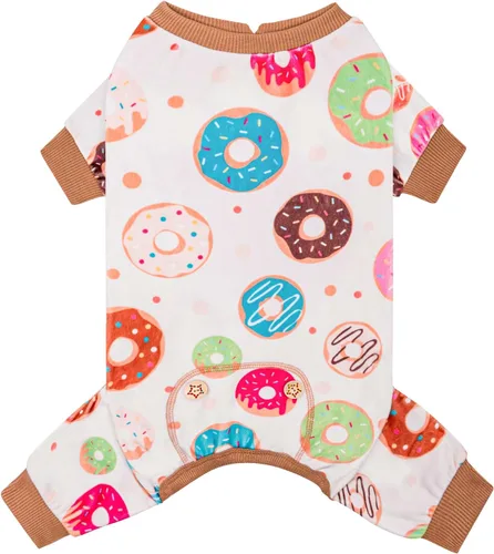 Vista 18 de KYEESE - Pijama de terciopelo para perros, con patrón de patos amarillos, ropa elástica y suave para cachorros y perros pequeños, mameluco cómodo