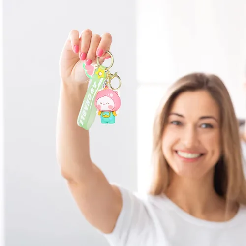 Vista 6 de Juego de llaveros de frutas con forma de durazno para mujer, bolso y colgante, Amarillo