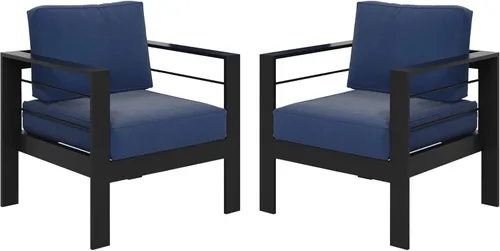 Vista 8 de Solaste Muebles de Patio Sillón de Metal, 2 PCS Silla de Sofá Contemporánea de Jardín Exterior de Aluminio para Todo Clima con Cojines, Azul