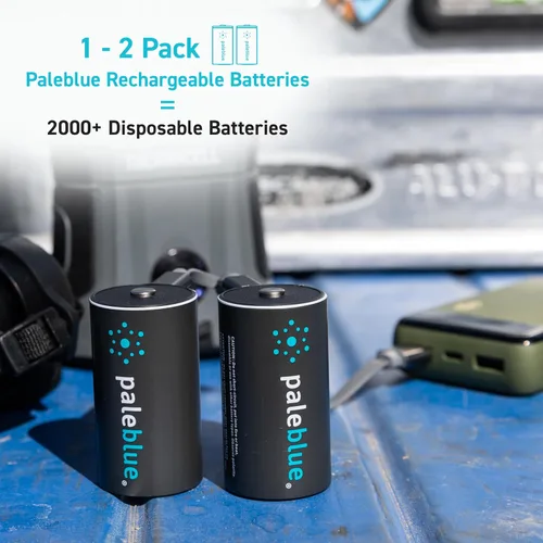 Vista 4 de Paleblue - Baterías D recargables con cargador USB de iones de litio de 1.5 V 5000 mAh, se cargan menos de 6.9 horas, más de 1000 ciclos, cable