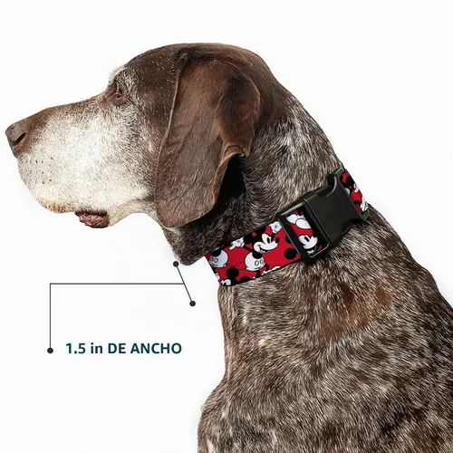 Vista 6 de Buckle-Down Collar de clip de plástico, Mickey Mouse poses dispersos rojo/negro/blanco, 1.5 pulgadas de ancho, se adapta a cuello de 13-18 pulgadas