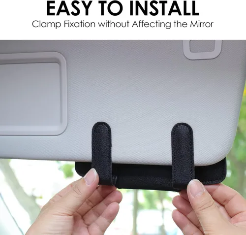 Vista 6 de Soporte para lentes de sol para visera de automóvil, funda de cuero vegano para lentes con clip, accesorios para visera interior automotriz