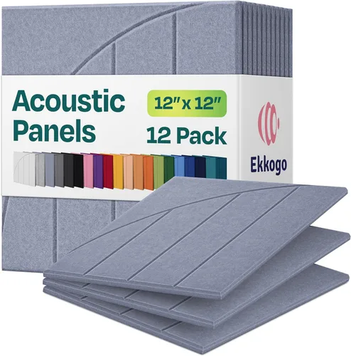 Vista 12 de Paquete de 12 paneles acústicos con aislamiento de sonido para paredes 12 x 12 x 0.4 pulgadas Paneles decorativos para amortiguación de sonido