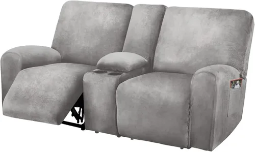 Vista 15 de ULTICOR Funda para Sofá de Dos Plazas Reclinable con Consola del Medio, Fundas de Sofá Reclinable de Terciopelo Elástico de 8 Piezas, Gruesas, Negro