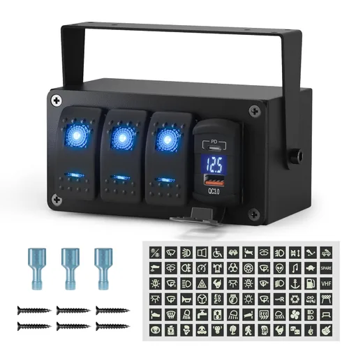 Vista 8 de Joinfworld Caja de Interruptor Basculante de 2 Posiciones Impermeable 12V Panel de Interruptor de Barra de Luz LED SPST ON/OFF con Doble Toma USB PD