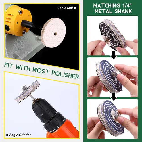 Vista 6 de Keadic Kit de 8 ruedas de pulido de 3 pulgadas, 3 piezas de compuesto pulido, suave, fino/medio/grueso/áspero con orificio de eje de eje de 3/8