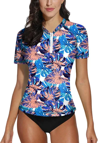 Vista 100 de BesserBay Women’s Rash Guard Shirt UPF 50+ Half Zip Short Sleeve Quick Dry Swim Shirt Swimsuit Tops