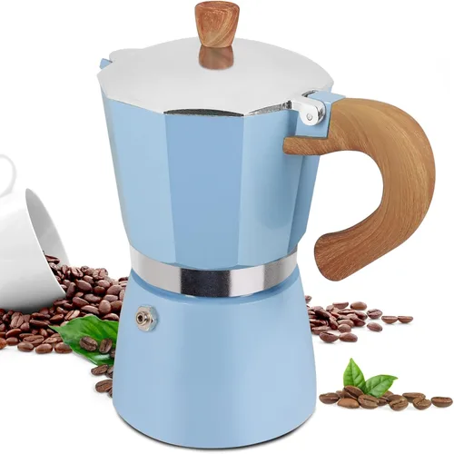 Vista 13 de Moka Pot - Cafetera italiana de aluminio de 15.2 fl oz, cafetera para estufa, cafetera espresso Mocha Pot (negro, 3 tazas)