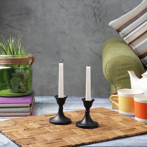 Vista 2 de Rely+ Juego de 2 portavelas mini soporte para mesa de café de comedor, centro de mesa, portavelas cónicos, portavelas cónicos, decoración del hogar