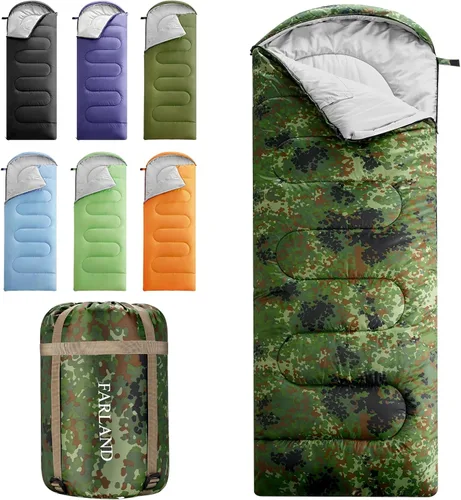 Vista 15 de FARLAND Sleeping Bag for Adults, Teens and Kids - 3 Season Camping Gear Verde militar