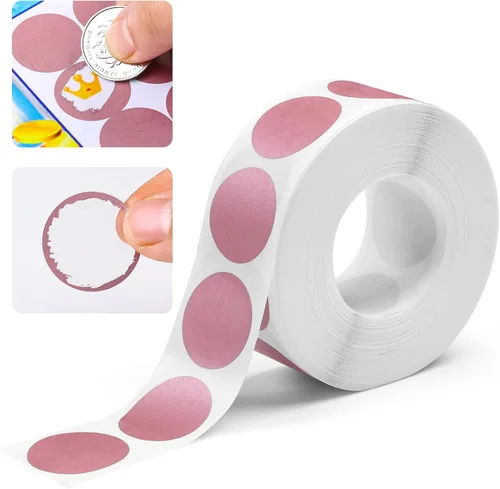 Vista 2 de 1 pulgada de oro rosa redondo rascar fuera etiqueta autoadhesiva etiqueta rasca tarjeta 1000pcsRolls