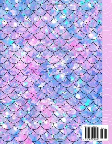 Vista 2 de Primary Composition Notebook Pretty pink & Blue Mermaid Glitter patternRuled Journal for Grades K-2 with Dotted Midline and Picture Space