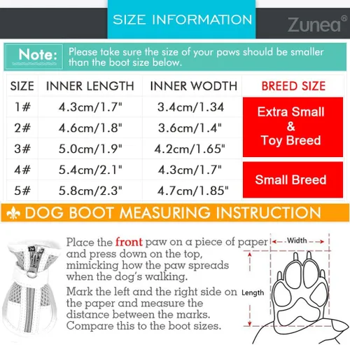 Vista 6 de ZUNEA Zapatos para perros pequeños para pavimento caliente, botas de malla transpirable para verano, ajustables, con cremallera antideslizante