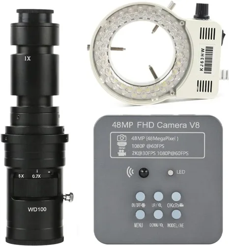 Vista 6 de Kit de accesorios para microscopio 48MP 1080P USB Digital Industrial Video Microscopio Cámara Zoom 180X 200X 300X 500X Lente de montaje C