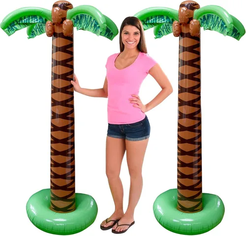 Palmeras inflables gigantes, paquete de 2, árboles súper resistentes de 6 pies para fiestas Luau, decoración de playa, ambiente junto a la piscina,