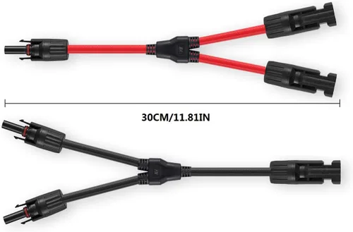 Vista 7 de Conectores solares en Y, adaptador paralelo de cable de 10AWG para panel solar (Rojo y Negro)