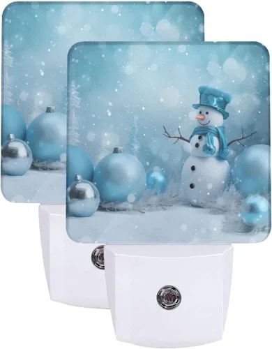 Juego de 2 lámparas LED de noche enchufables de muñeco de nieve, con sensor automático, copos de nieve de Navidad, juego de 2 luces nocturnas para