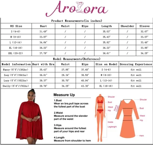 Vista 2 de Aro Lora Vestido corto de gasa para mujer, estilo casual, elegante, cuello alto, plisado, holgado, acampanado