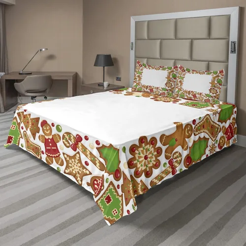 Vista 3 de Ambesonne Sábana encimera floral, patrón rítmico de ramas de bayas de Navidad, suave y cómoda, ropa de cama decorativa de 1 pieza, tamaño Verde