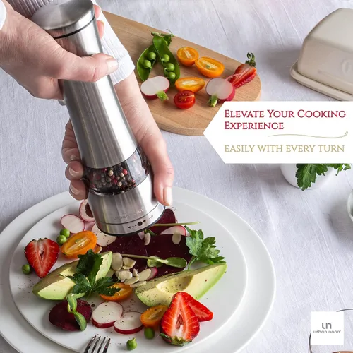 Vista 3 de Juego de molinillo de sal y pimienta, molinillo de pimienta de acero inoxidable de gran capacidad y molinillo de sal con bandeja en lujosa caja