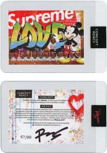 Tarjeta de intercambio Diamond Dust firmada a mano por el artista Rency y serie numerada de solo 99 - Mickey Mouse Love Supreme