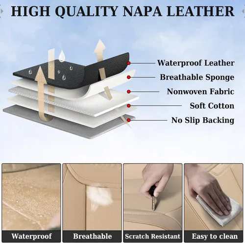 Vista 8 de Coverado Fundas de asiento de automóvil, fundas de asiento delantero, funda de asiento de automóvil beige, protector de asiento de automóvil