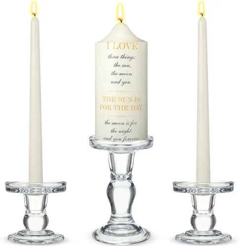 Vista 8 de MTLEE Juego de 3 velas Unity con portavelas para boda, incluye 1 pilar y 2 velas cónicas para ceremonia, accesorios de boda, bautismo, iglesia