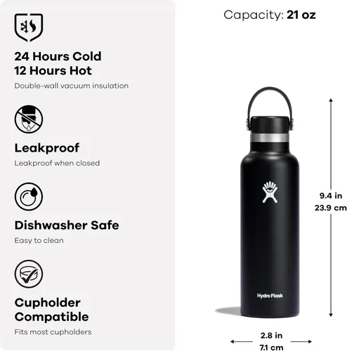 Vista 7 de Hydro Flask Botella de agua – Acero inoxidable aislado – Antiderrames, a prueba de fugas en 21 oz Tonal Trillium