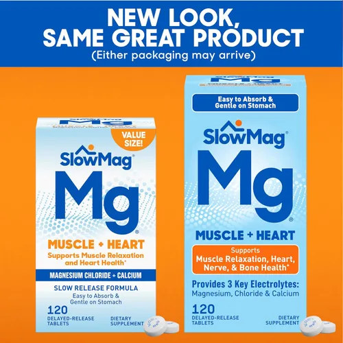 Vista 2 de SlowMag Mg Suplemento de cloruro de magnesio con calcio para músculo + corazón, 60 unidades, 1