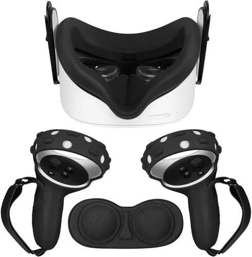 TNP Silicone Cover Set for Oculus Quest 2 Meta Quest 2 Controller Protector Black 3 in 1 Silicone VR Face Cover Protective Lens Cover VR Headset