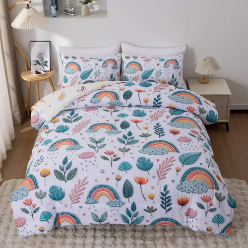 Vista 23 de Btargot Juego de edredón de 3 piezas para niños con 2 fundas de almohada, corazones de amor de dibujos animados, soles y estrellas, juego de ropa