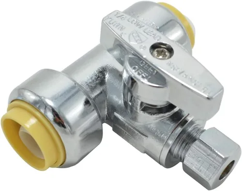 TT FLEX Válvula de parada en T de servicio, 1/2 pulgada x 1/2 pulgada x 1/4 pulgada, 1/4 de vuelta, ajuste de parada de servicio de compresión,